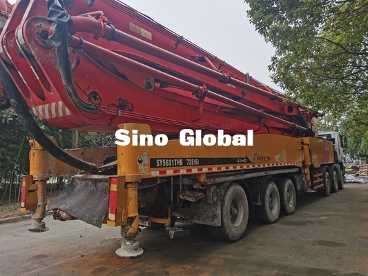 12Mpa Red Used Concrete Pump Truck Euro IV  72m 7 Section Vertical Reach